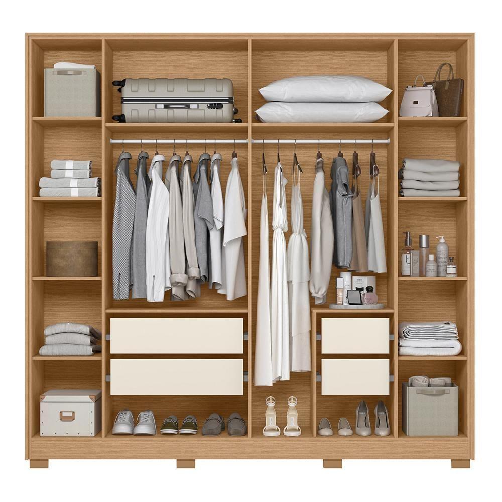 Guarda Roupa Casal 237cm Com Espelho Vinna A02 Off/freijó - Mpozenato - 5