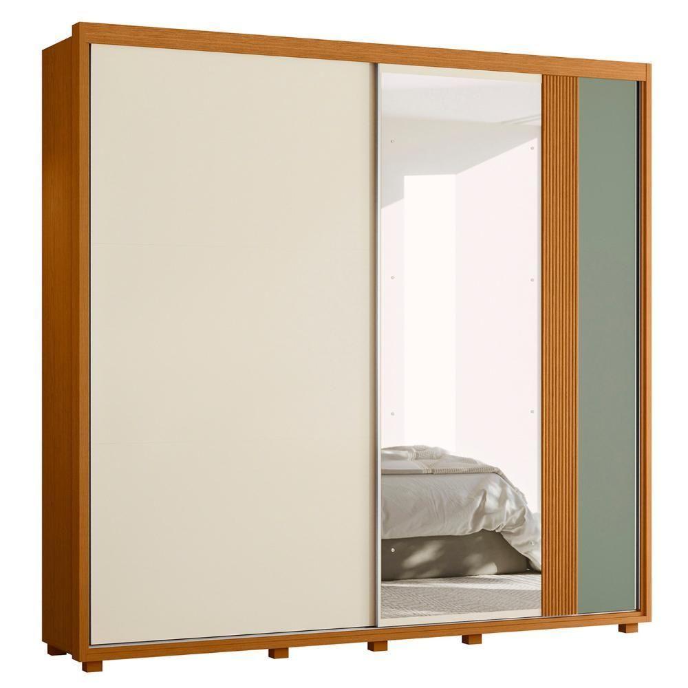 Guarda Roupa Casal 240cm Com Espelho Aline Flex A02 Off/sálvia - Mpozenato - 1