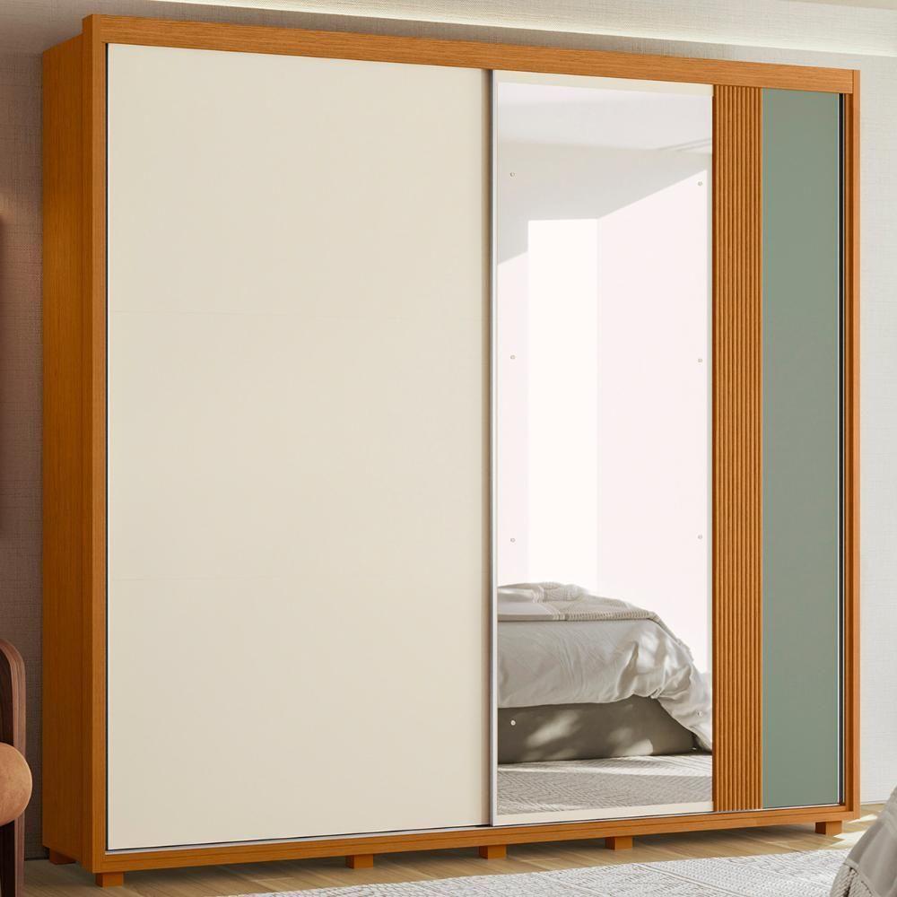 Guarda Roupa Casal 240cm Com Espelho Aline Flex A02 Off/sálvia - Mpozenato - 2
