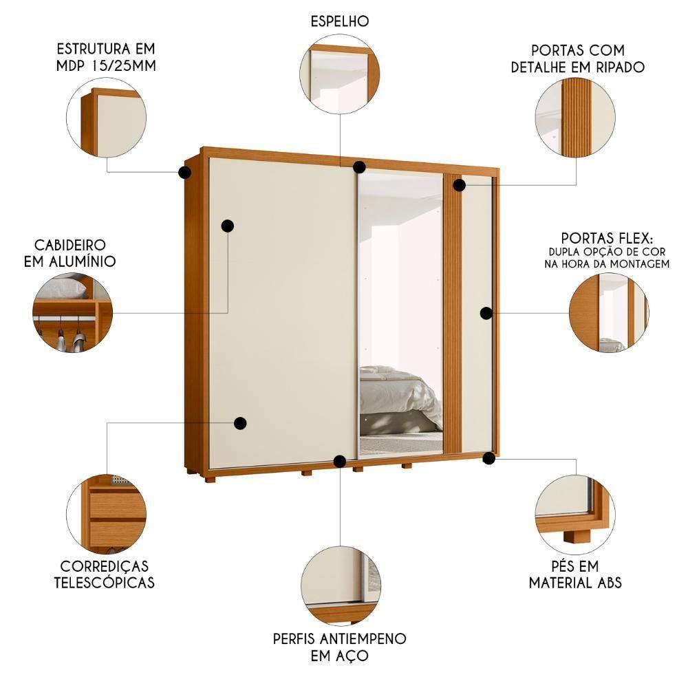 Guarda Roupa Casal 240cm Com Espelho Aline Flex A02 Off/sálvia - Mpozenato - 3