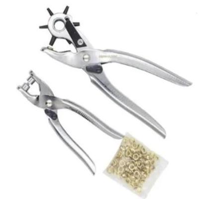 Kit Alicate Vazador Ilhoses Furador 2 Em 1 Furador Cinto Couro Ajuste 100 Ilhos 6 Medidas