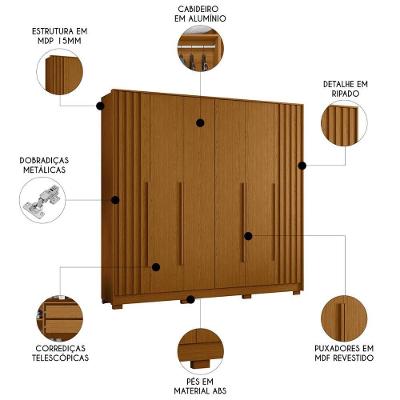 Guarda Roupa Casal Vinna A02 6 Portas de Bater 4 Gavetas Cinamomo MDP Mpozenato