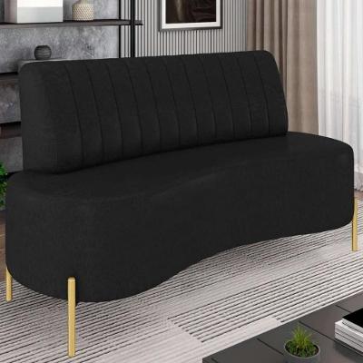 Sofá 2 Lugares 135cm Pés Aço Dourado Tamar Sintético Preto Z08 - Mpozenato