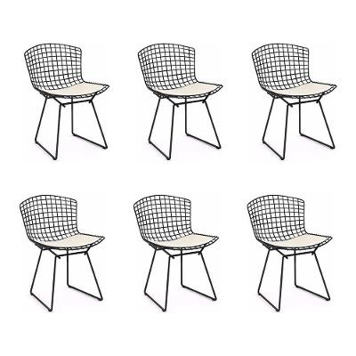 Kit 6 Cadeiras Bertoia Preta Com Assento Branco