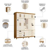 Guarda Roupa Casal 201cm 11 Portas Thony A02 Off/cinamomo - Mpozenato - 3