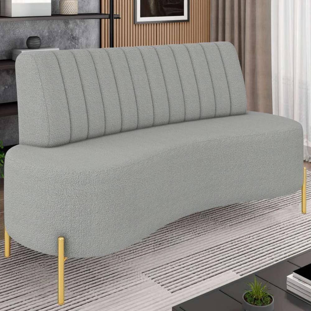 Sofá 2 Lugares 135cm Pés Aço Dourado Tamar Boucle Cinza Z08 - Mpozenato - 1