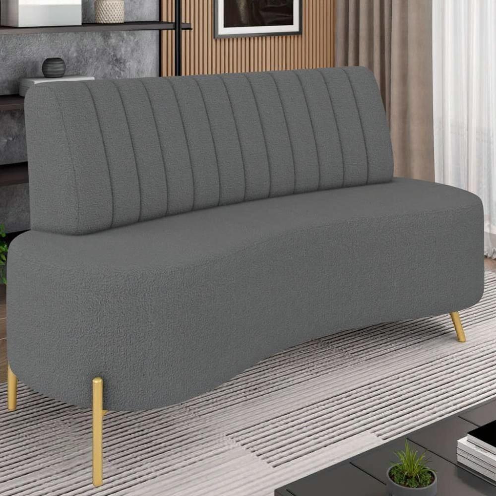 Sofá 2 Lugares 160cm Pés Aço Dourado Tamar Boucle Grafite Z08 - Mpozenato - 1