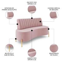 Sofá 2 Lugares 160cm Pés Aço Dourado Tamar Veludo Rosê Z08 - Mpozenato - 7