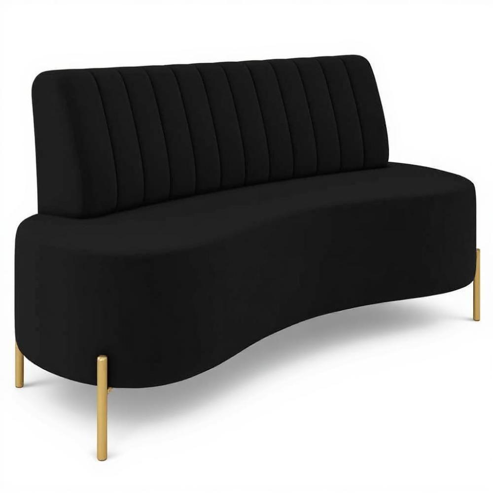 Sofá 2 Lugares 135cm Pés Aço Dourado Tamar Veludo Preto Z08 - Mpozenato - 2