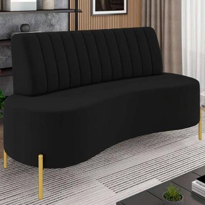 Sofá 2 Lugares 135cm Pés Aço Dourado Tamar Veludo Preto Z08 - Mpozenato