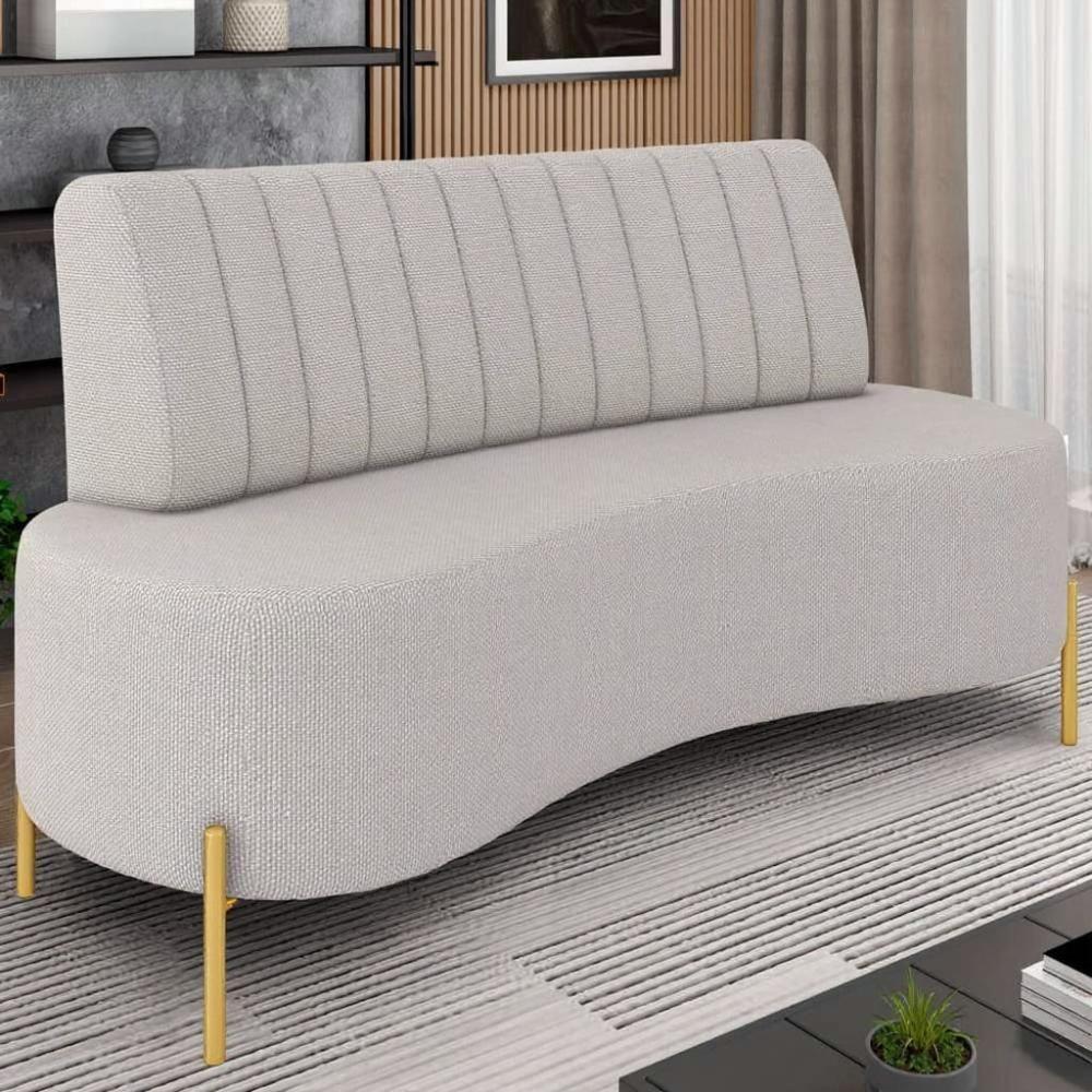 Sofá 2 Lugares 160cm Pés Aço Dourado Tamar Linho Areia Z08 - Mpozenato - 1