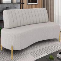 Sofá 2 Lugares 160cm Pés Aço Dourado Tamar Linho Areia Z08 - Mpozenato - 1