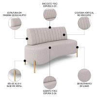 Sofá 2 Lugares 160cm Pés Aço Dourado Tamar Linho Areia Z08 - Mpozenato - 3