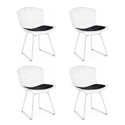 Kit 4 Cadeiras Bertoia Branca Com Assento Preto