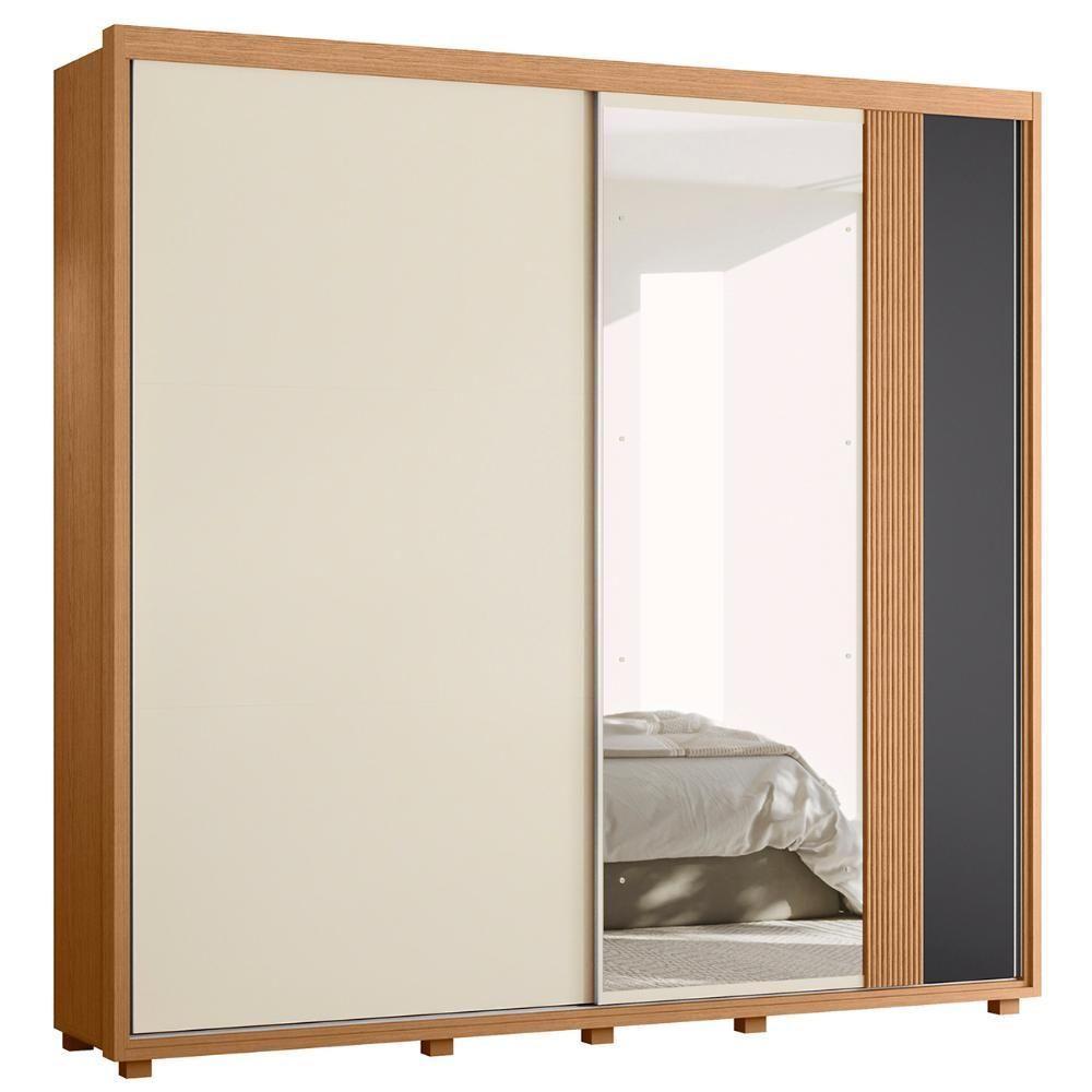 Guarda Roupa Casal 240cm Com Espelho Aline Flex A02 Off/titanium - Mpozenato - 1
