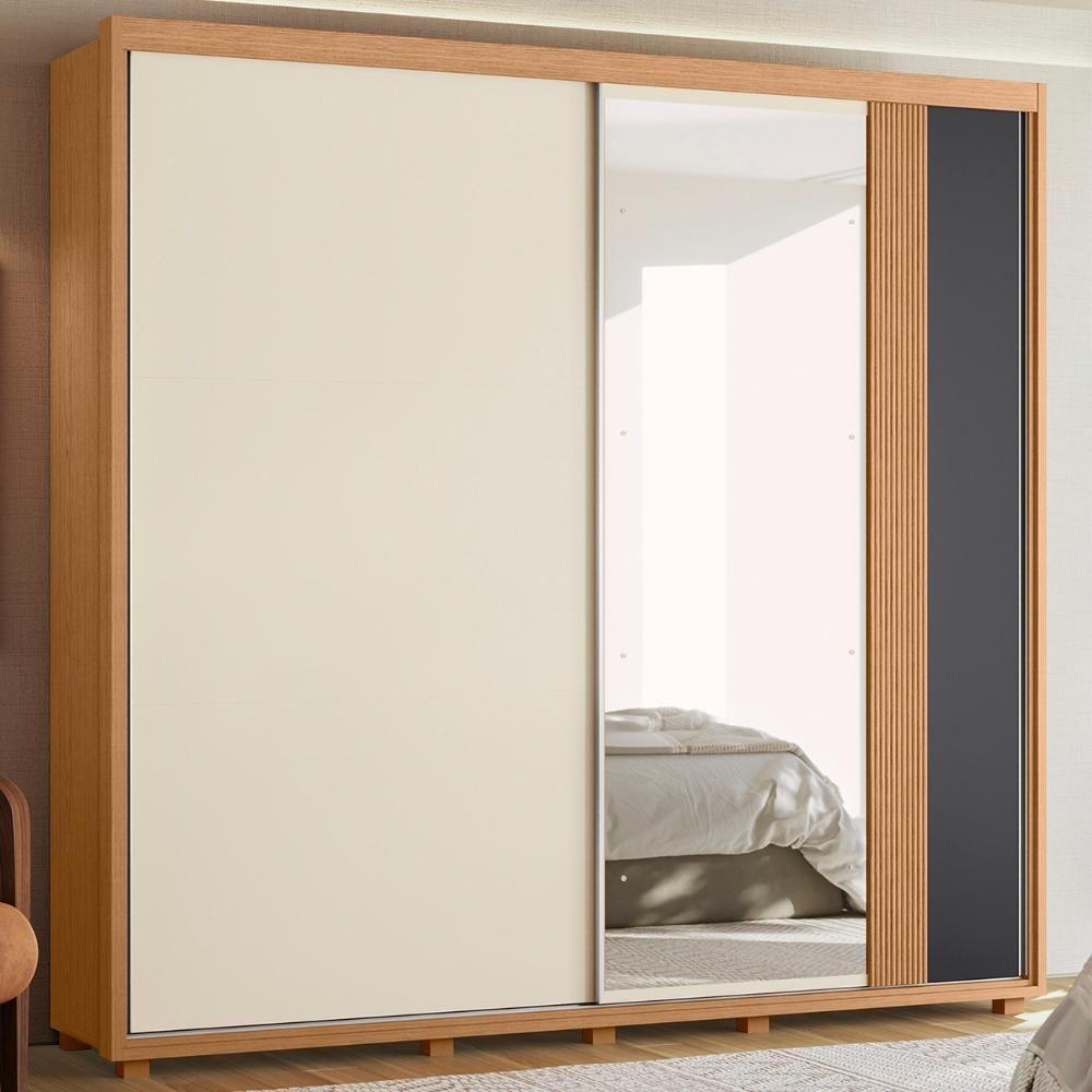 Guarda Roupa Casal 240cm Com Espelho Aline Flex A02 Off/titanium - Mpozenato - 2