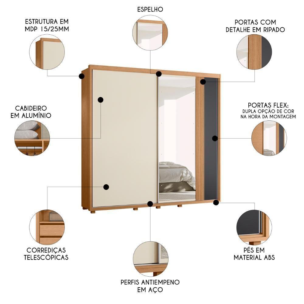 Guarda Roupa Casal 240cm Com Espelho Aline Flex A02 Off/titanium - Mpozenato - 3