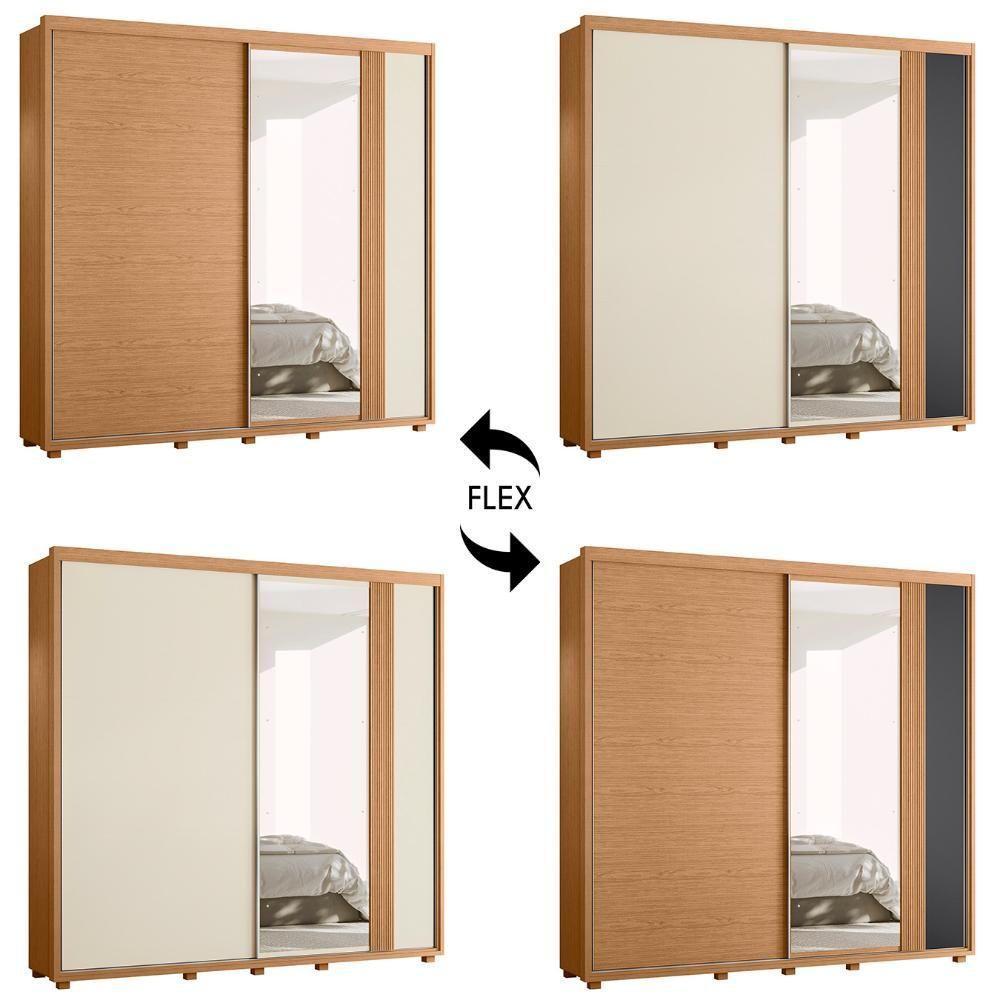 Guarda Roupa Casal 240cm Com Espelho Aline Flex A02 Off/titanium - Mpozenato - 5