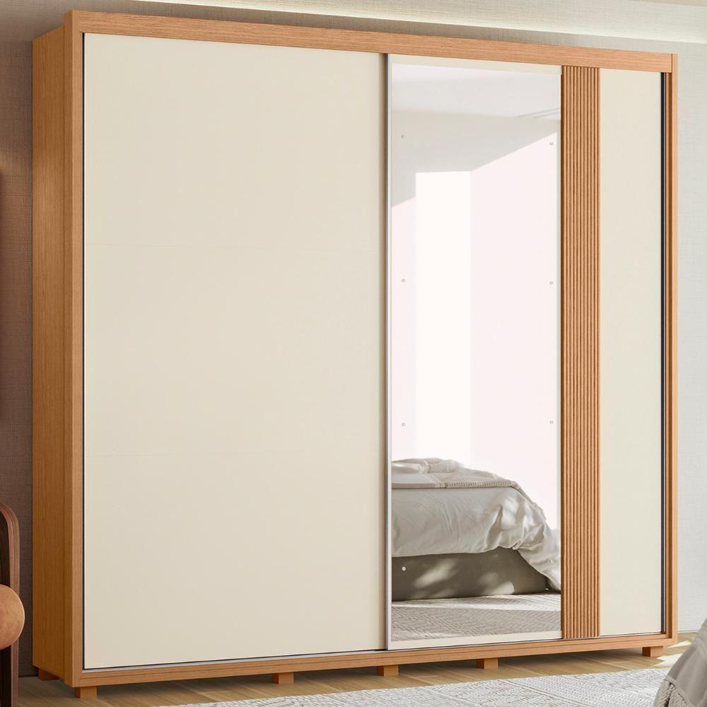 Guarda Roupa Casal 240cm Com Espelho Aline Flex A02 Off/titanium - Mpozenato - 10