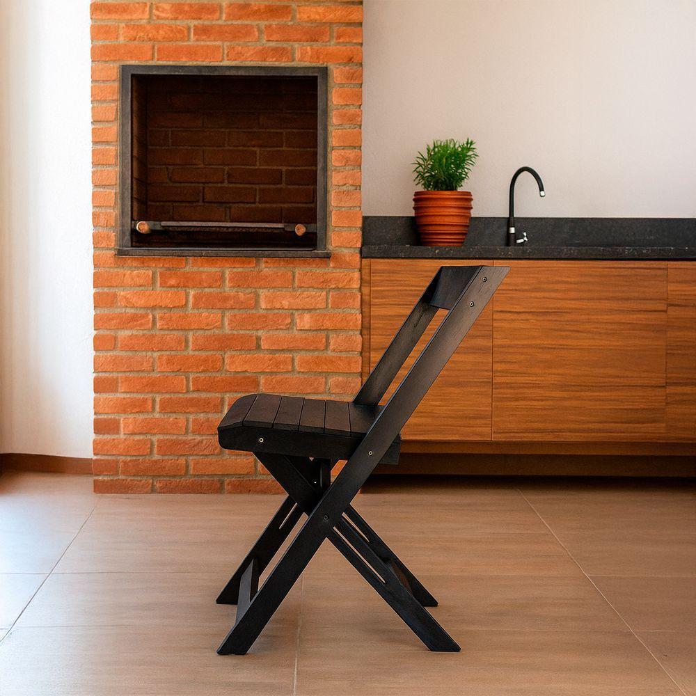 Cadeira Dobrável De Madeira Maciça Para Churrasqueira Ismalu Preto - 2