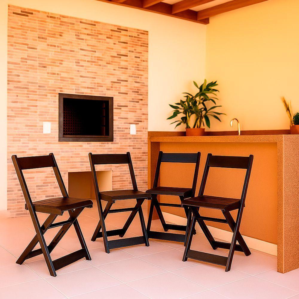Kit 4 Cadeiras Dobráveis De Madeira Para Bar Ismalu Preto - 2