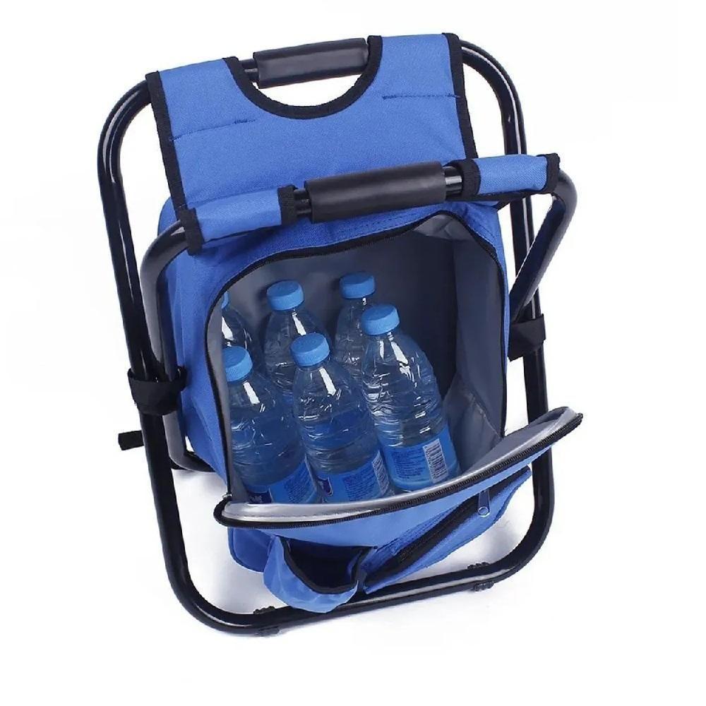 Banqueta Cadeira Dobravel Bolsa Mochila Semi Termica Banqueta Portatil 2 Em 1 Camping Pesca Azul - 7