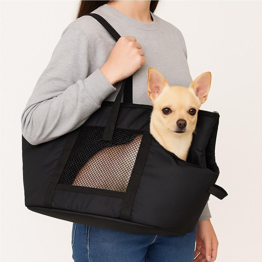 Bolsa Mochila Pet Cachorro Preta Gato Dobravel Viagem Passeio Carro Sacola Alca Ombro - 3