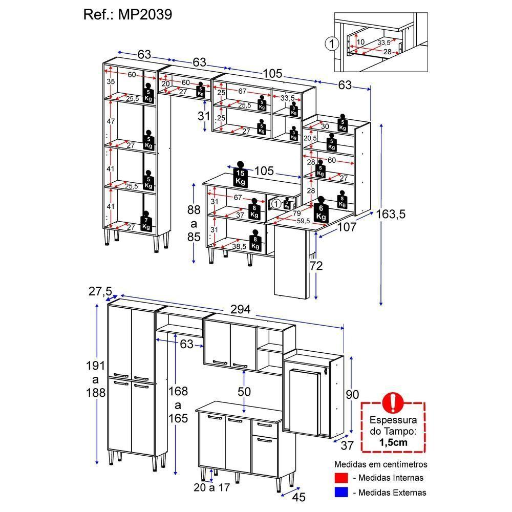 Cozinha Completa Mesa Dobrável Multimóveis Branca/lacca Fumê - 9