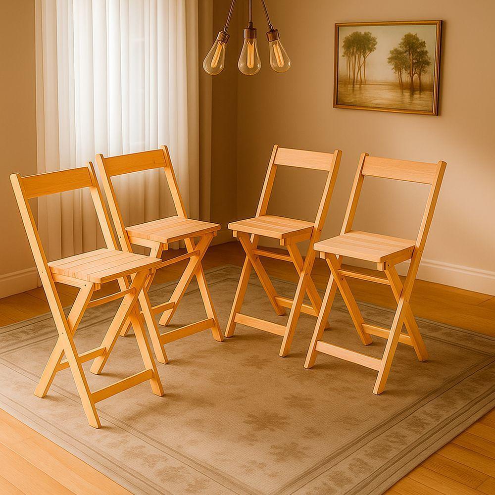 Conjunto 4 Banquetas Dobráveis Bistro E Balcão Em Madeira Natural - 2