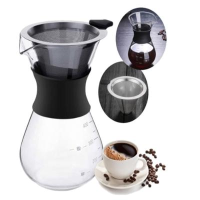 Cafeteira Vidro Inox Filtro Coador Passador Cafe 400ml Bule Jarra Manual Boro Borossilicato Drip