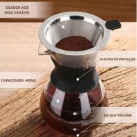Cafeteira Vidro Inox Filtro Coador Passador Cafe 400ml Bule Jarra Manual Boro Borossilicato Drip - 3
