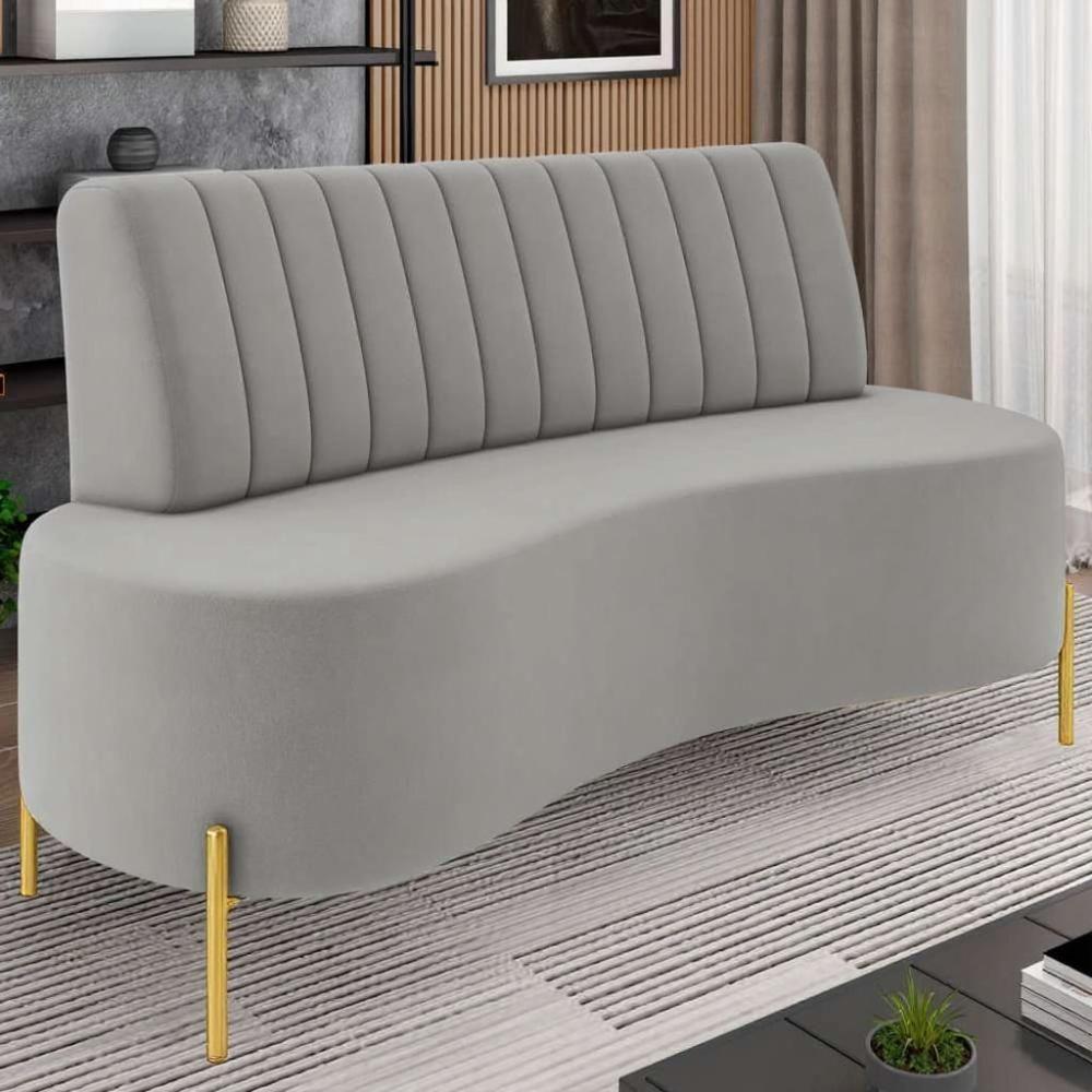 Sofá 2 Lugares 160cm Pés Aço Dourado Tamar Veludo Cinza Z08 - Mpozenato - 2
