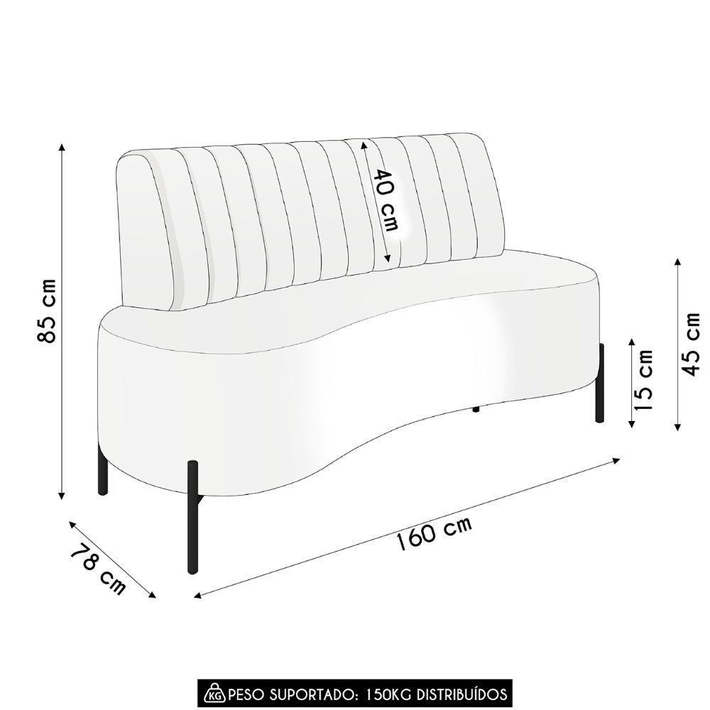 Sofá 2 Lugares 160cm Pés Aço Dourado Tamar Veludo Cinza Z08 - Mpozenato - 4
