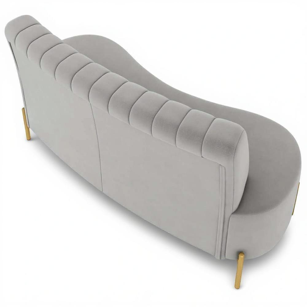 Sofá 2 Lugares 160cm Pés Aço Dourado Tamar Veludo Cinza Z08 - Mpozenato - 7