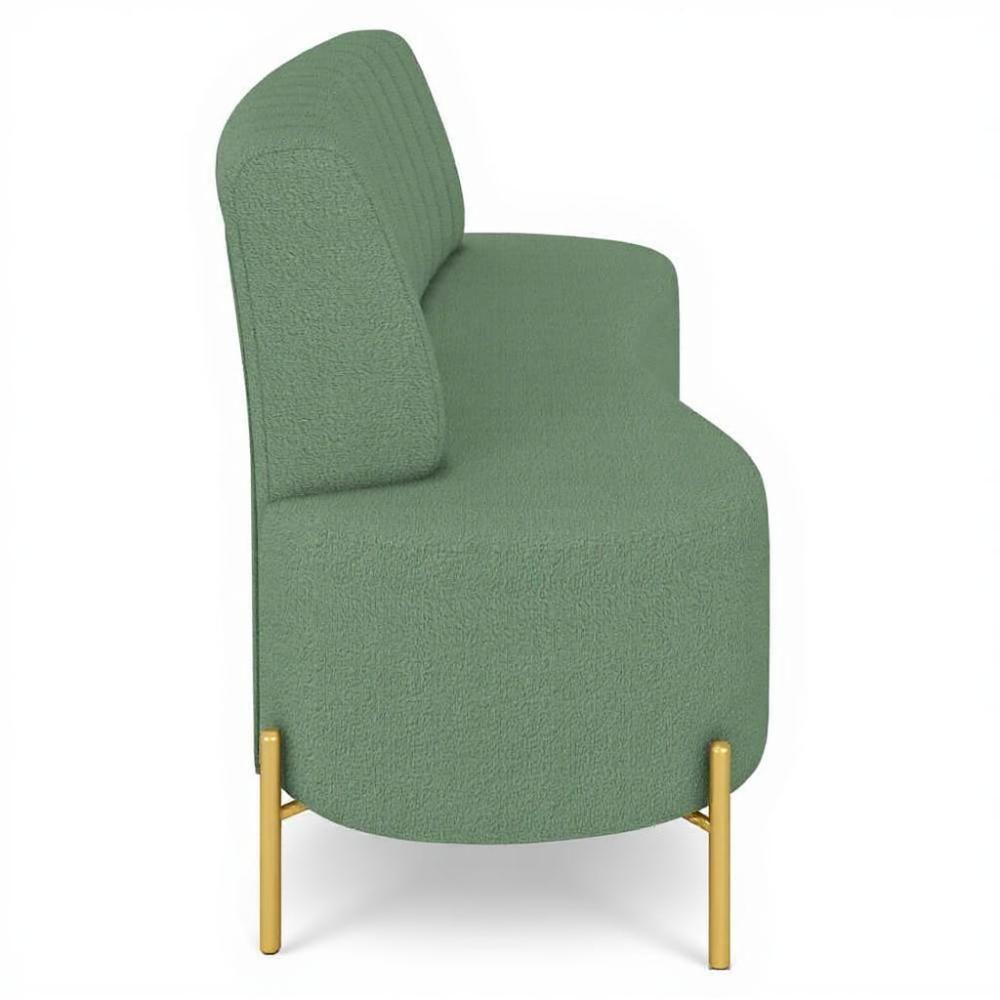 Sofá 2 Lugares 135cm Pés Aço Dourado Tamar Boucle Verde Z08 - Mpozenato - 6