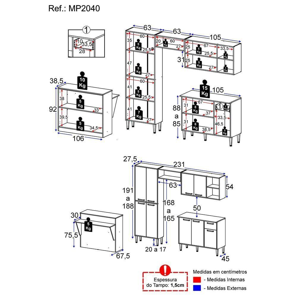 Cozinha Completa C/ Bancada Siena Multimóveis Branca - 3