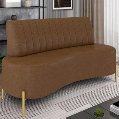 Sofá 2 Lugares 135cm Pés Aço Dourado Tamar Sintético Marrom Z08 - Mpozenato