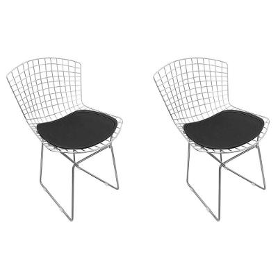 Kit 2 Cadeiras Bertoia Cromada Com Assento Sintético Preto
