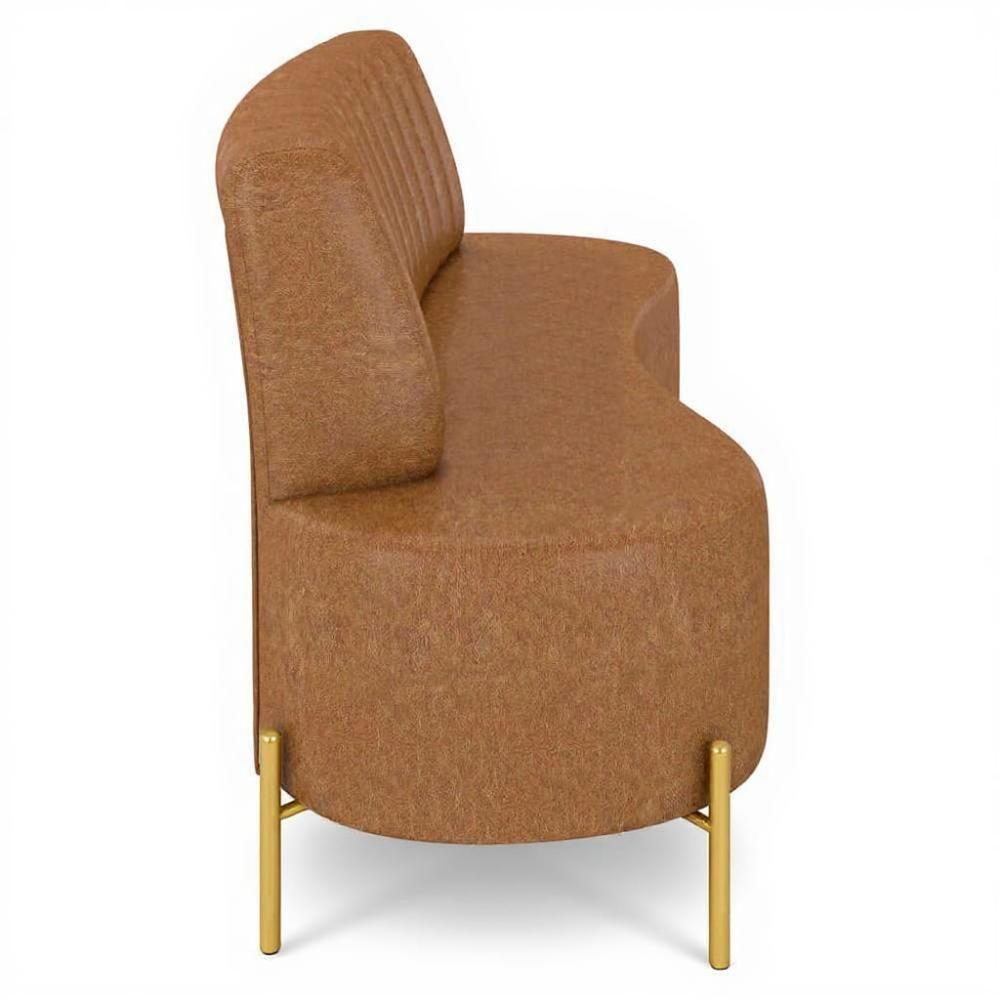 Sofá 2 Lugares 160cm Pés Aço Dourado Tamar Sintético Camel Z08 - Mpozenato - 3