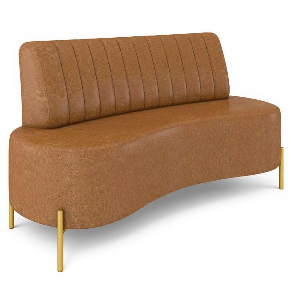 Sofá 2 Lugares 160cm Pés Aço Dourado Tamar Sintético Camel Z08 - Mpozenato - 5