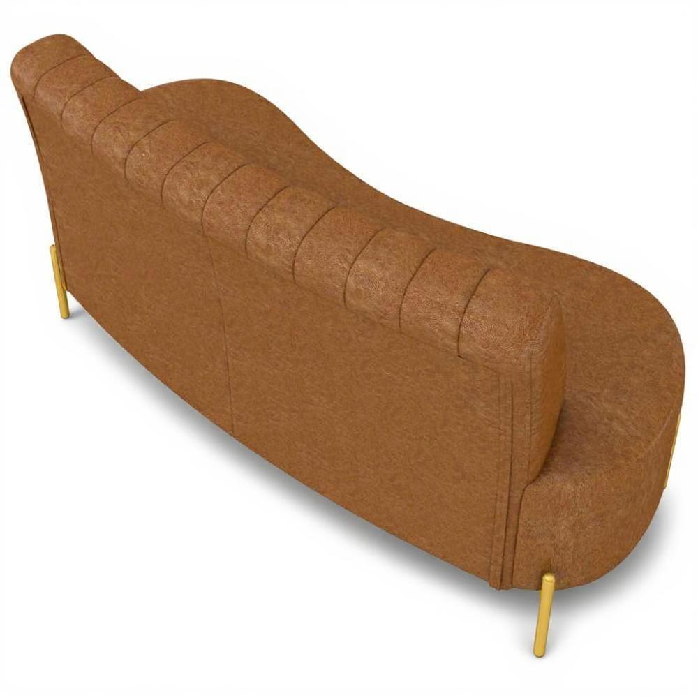 Sofá 2 Lugares 160cm Pés Aço Dourado Tamar Sintético Camel Z08 - Mpozenato - 7