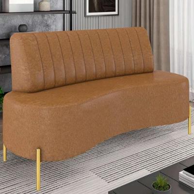 Sofá 2 Lugares 160cm Pés Aço Dourado Tamar Sintético Camel Z08 - Mpozenato