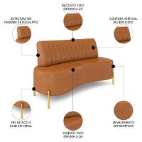 Sofá 2 Lugares 160cm Pés Aço Dourado Tamar Sintético Camel Z08 - Mpozenato - 6