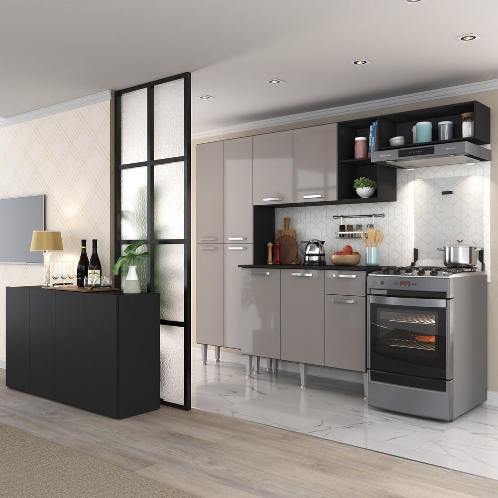 Cozinha Completa C/ Aparador Multimóveis Preta/lacca Fumê - 4