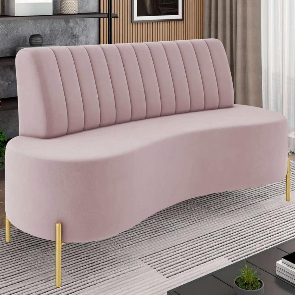 Sofá 2 Lugares 135cm Pés Aço Dourado Tamar Veludo Rosê Z08 - Mpozenato - 1