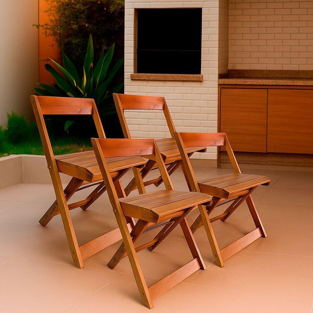Kit 4 Cadeiras Dobráveis De Madeira Para Area Gourmet Ismalu Mel - 2