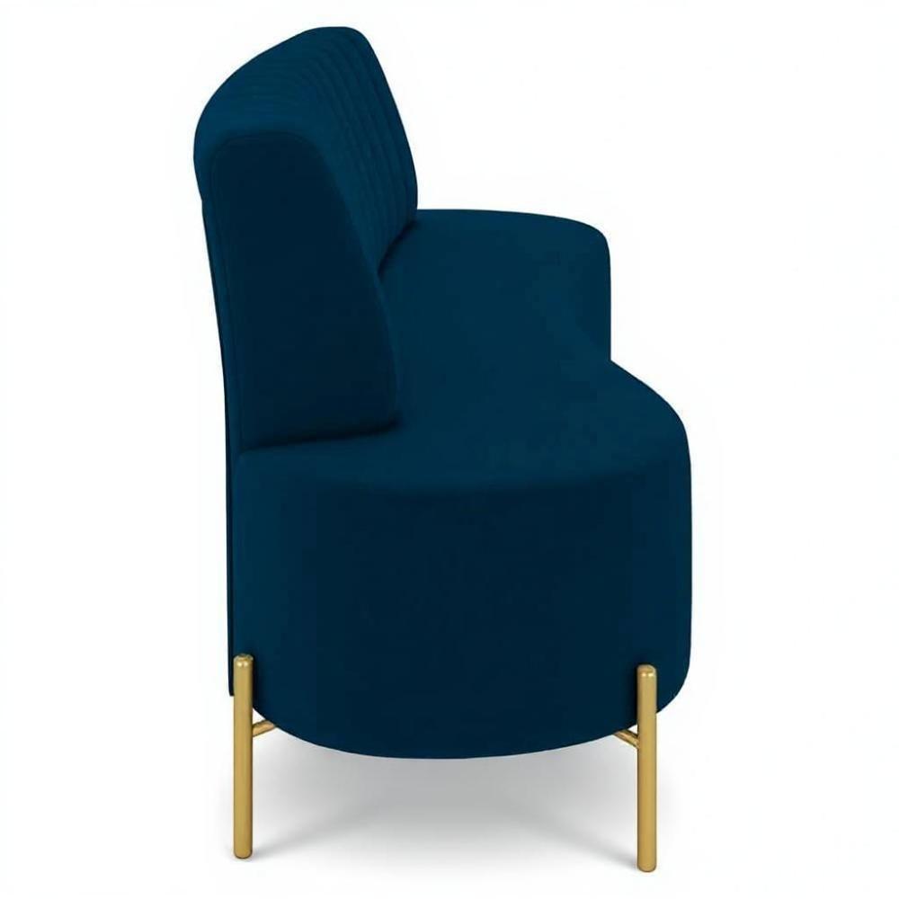 Sofá 2 Lugares 135cm Pés Aço Dourado Tamar Veludo Azul Z08 - Mpozenato - 6
