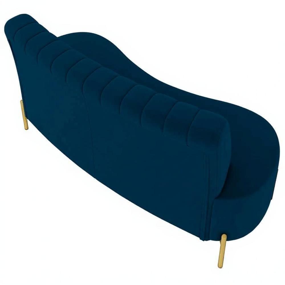 Sofá 2 Lugares 135cm Pés Aço Dourado Tamar Veludo Azul Z08 - Mpozenato - 7