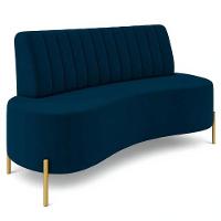Sofá 2 Lugares 135cm Pés Aço Dourado Tamar Veludo Azul Z08 - Mpozenato - 2
