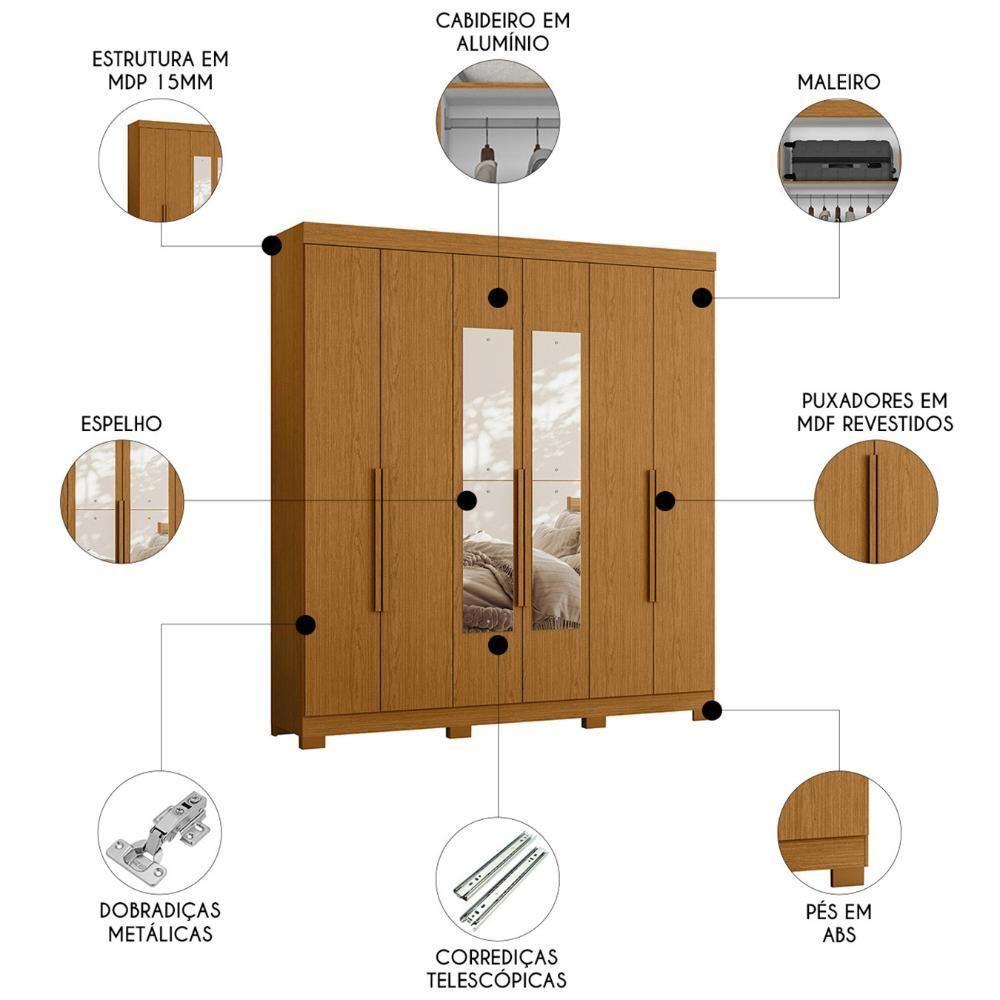 Guarda Roupa Casal 200cm Com Espelho Viny A02 Cinamomo - Mpozenato - 6
